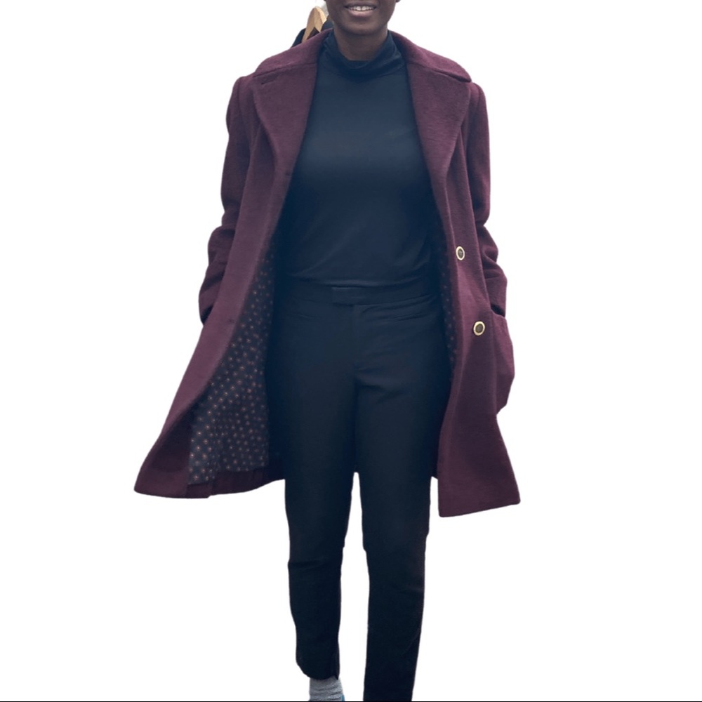Custom Made Purple Lightweight Wool Coat - Size 6